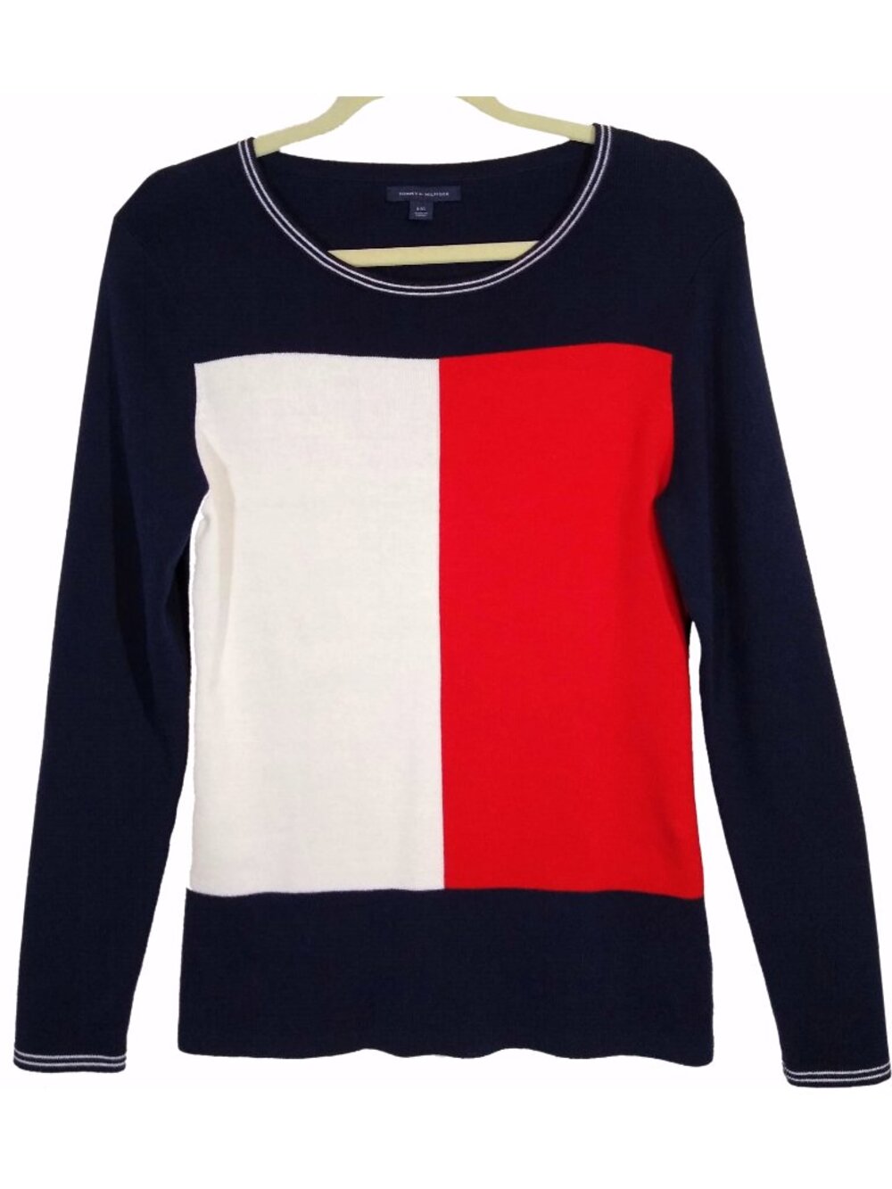 Tommy Hilfiger Vintage Y2K Sweater size M/L Ringer Colorblock Navy Red White